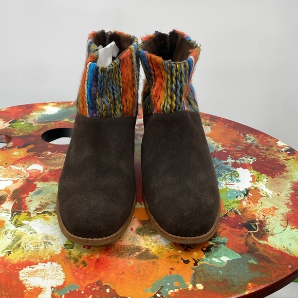 Toms Leila Sweater Knit Ankle Boots Womens Sz 10 Brown Suede Textile Block Heels - Picture 3 of 10